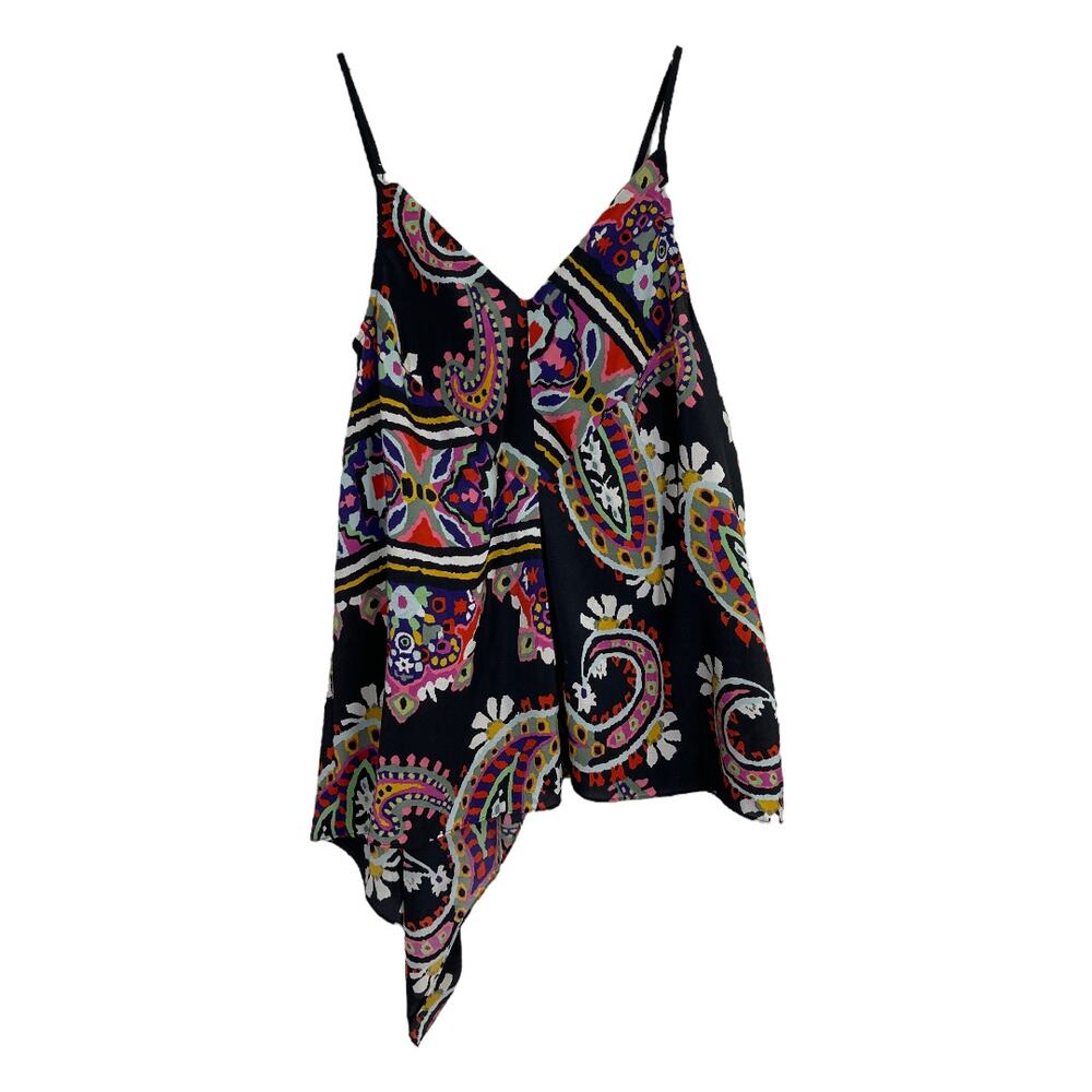 Anthropologie HD in Paris Paisley Print Silk Tank 2 Black Asymmetrical Chic Top